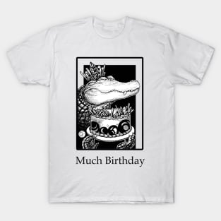 Alligator & Crystal Cake - Much Birthday - Black Outlined Version T-Shirt